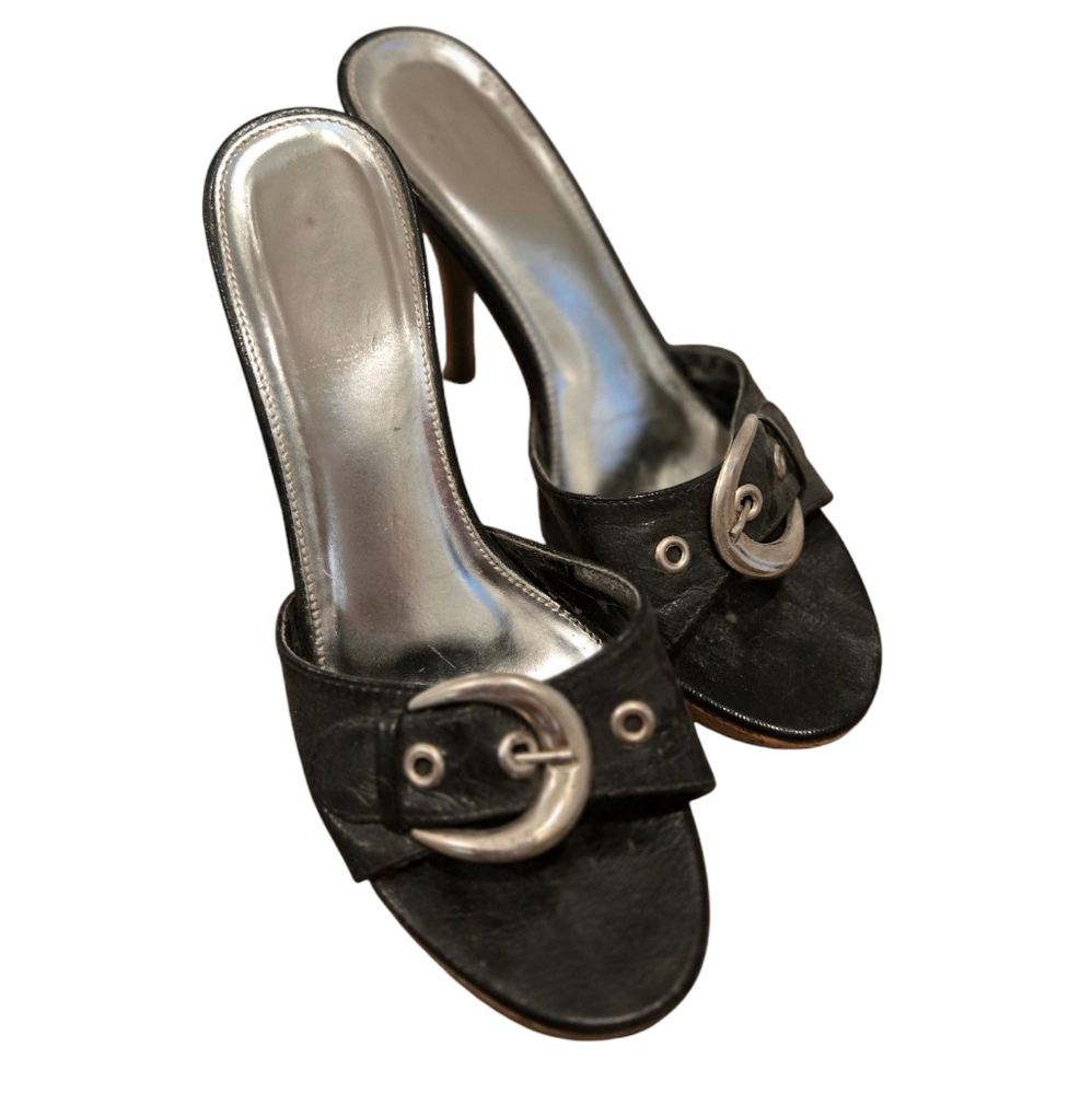 Cathy Jean Black and Silver Buckled 4" Heels Size 8